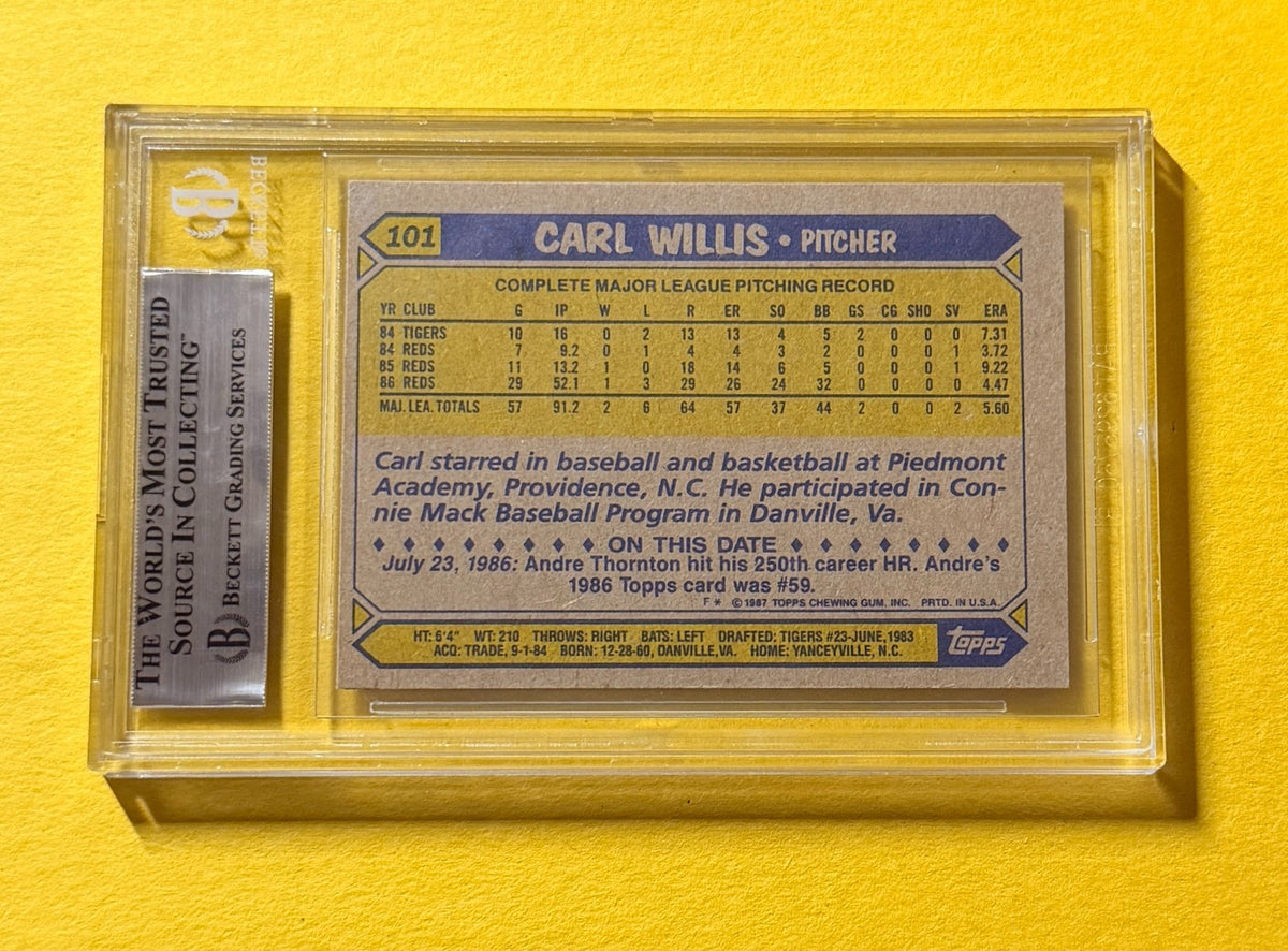 1987 TOPPS CARL WILLIS #101 SIGNED AUTO CARD BECKETT AUTHENTIC REDS