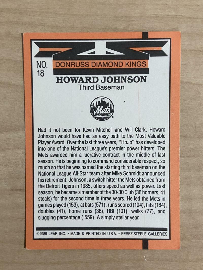 HOWARD JOHNSON NEW YORK METS SIGNED AUTOGRAPHED 1989 DONRUSS CARD #18 W/COA