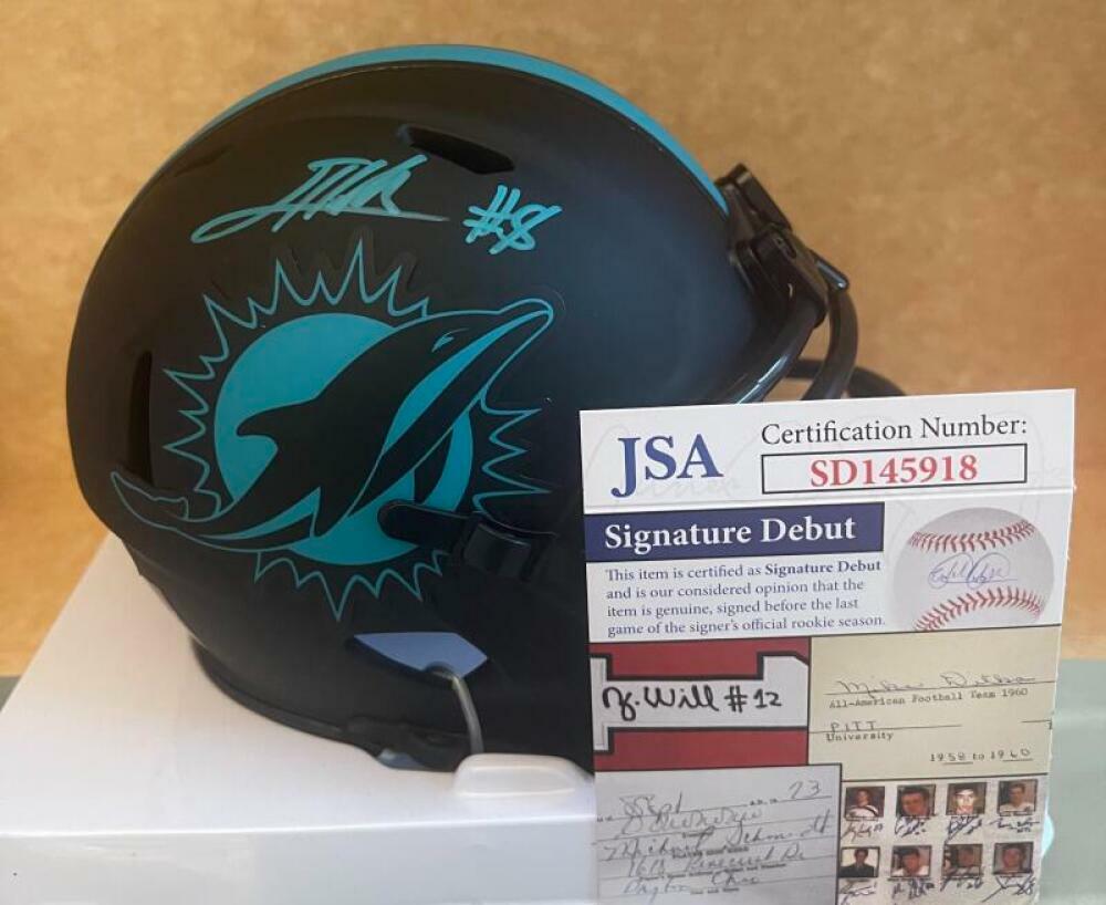JEVON HOLLAND MIAMI DOLPHINS SIGNED ECLIPSE MINI HELMET SIGNATURE DEBUT JSA 