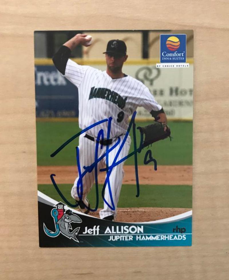 JEFF ALLISON JUPITER HAMMERHEADS SIGNED 2009 GRANDSTAND CARD #9 W/COA 