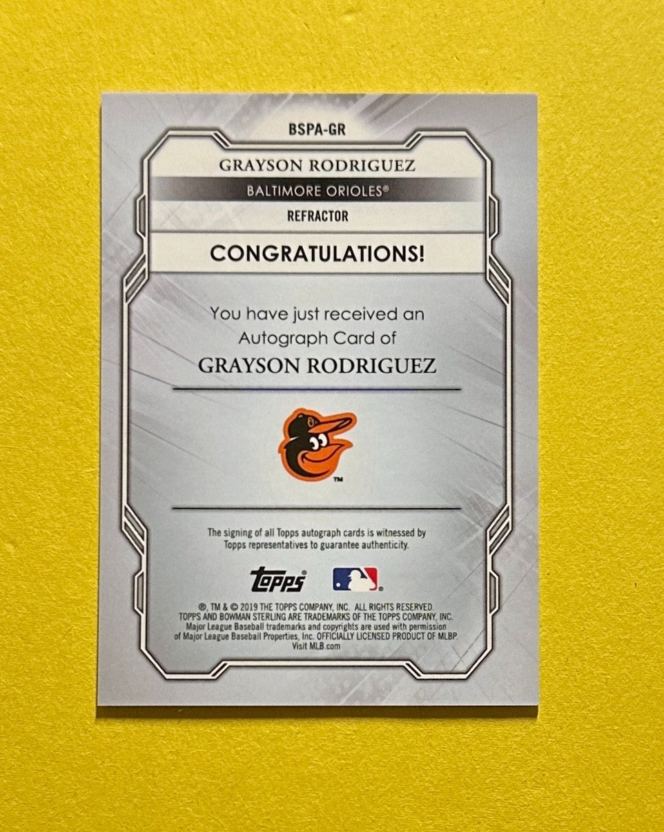 2019 BOWMAN STERLING GRAYSON RODRIGUEZ REFRACTOR AUTO /150 #BSPA-GR ORIOLES