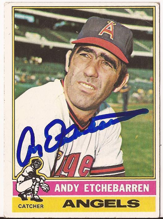 ANDY ETCHEBARREN ANAHEIM ANGELS SIGNED AUTOGRAPHED 1976 TOPPS CARD #129 W/COA