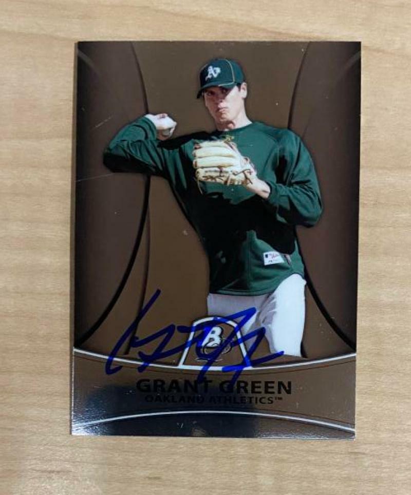 GRANT GREEN OAKLAND ATHLETICS SIGNED 2010 BOWMAN PLATINUM CARD #PP15 W/COA