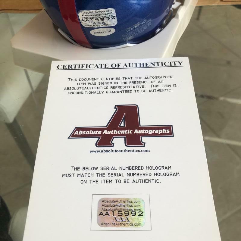 SINORICE MOSS NEW YORK GIANTS SIGNED AUTOGRAPHED MINI HELMET ABSOLUTE AUTHENTIC 
