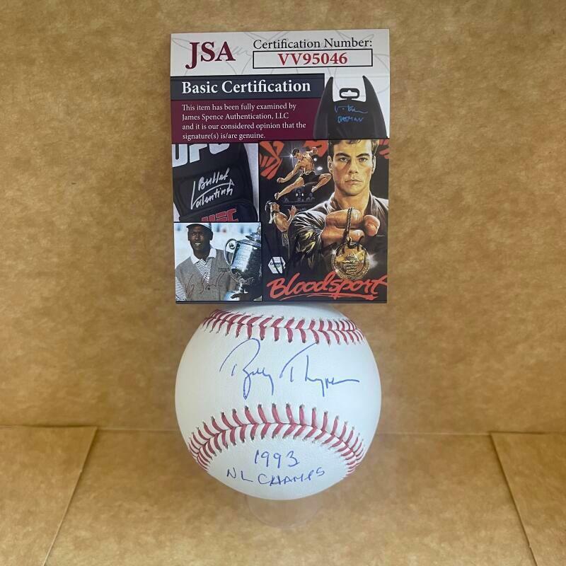 BOBBY THIGPEN PHILLIES 1993 NL CHAMPS SIGNED AUTOGRAPHED M.L. BASEBALL JSA VV950