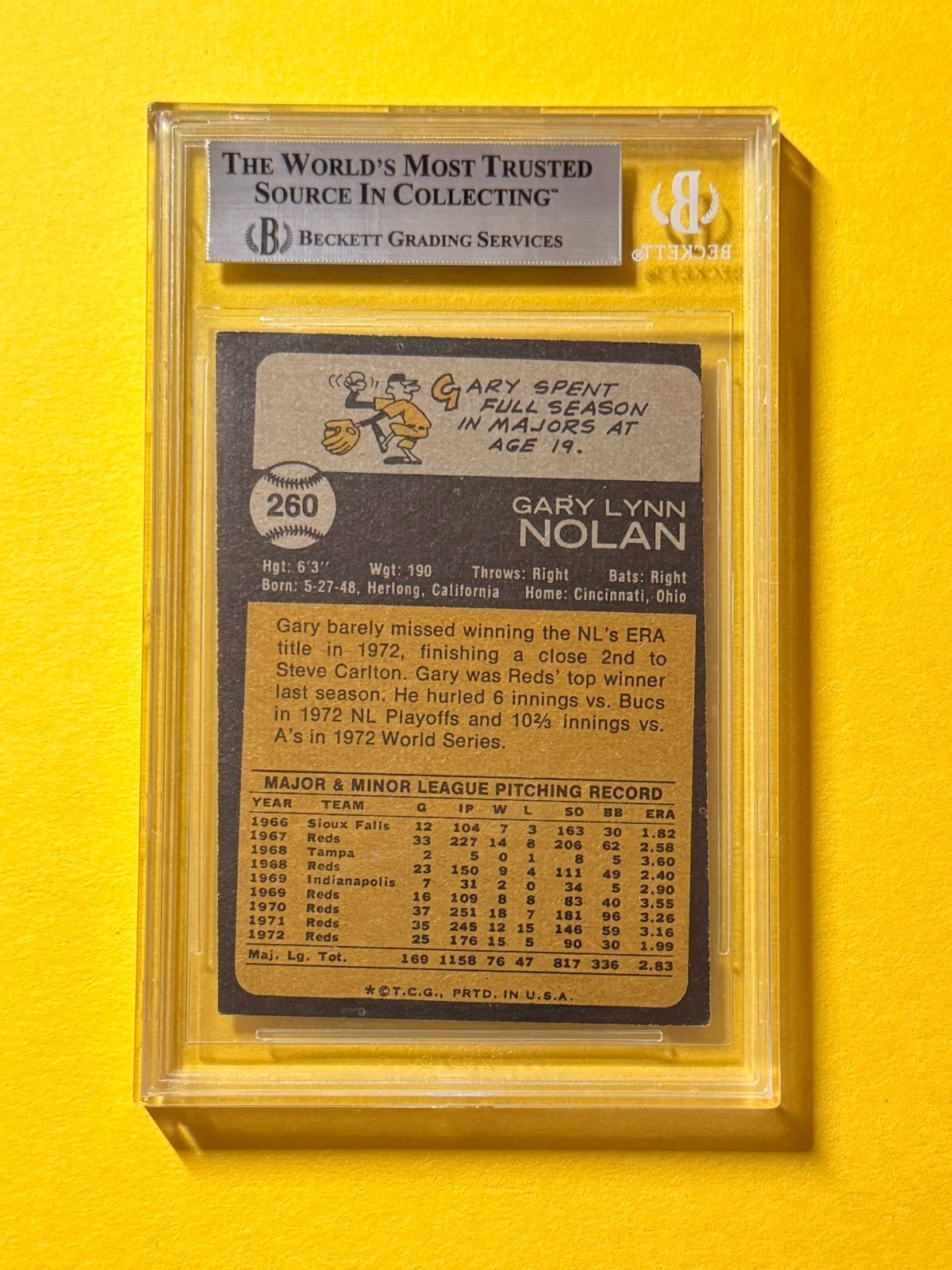 1973 TOPPS GARY NOLAN #260 SIGNED AUTO CARD BECKETT AUTHENTIC REDS