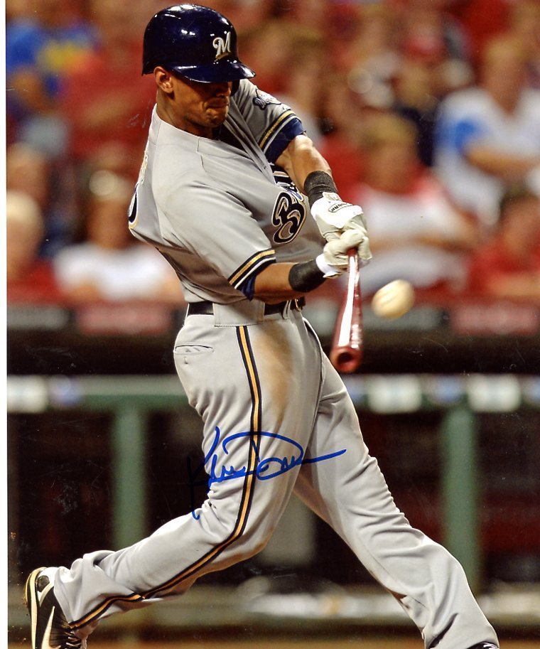 KHRIS DAVIS ACTION MILWAUKEE BREWERS SIGNED AUTOGRAPHED 8X10 PHOTO W/COA