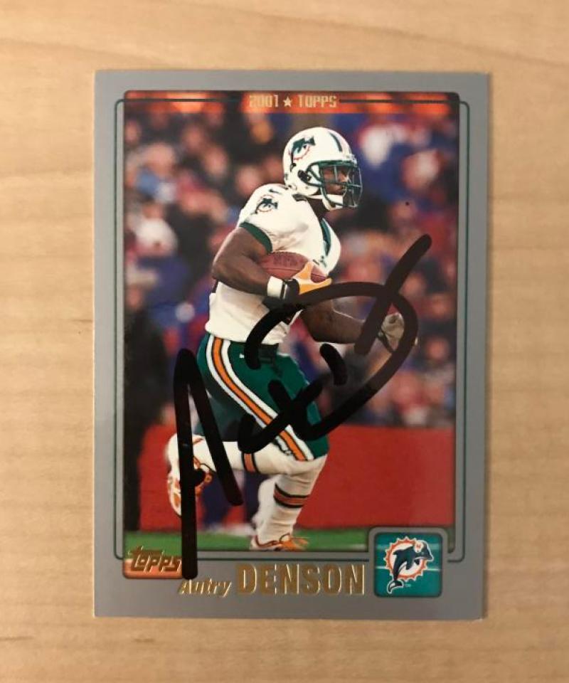 AUTRY DENSON MIAMI DOLPHINS SIGNED AUTOGRAPHED 2001 TOPPS CARD #202 W/COA