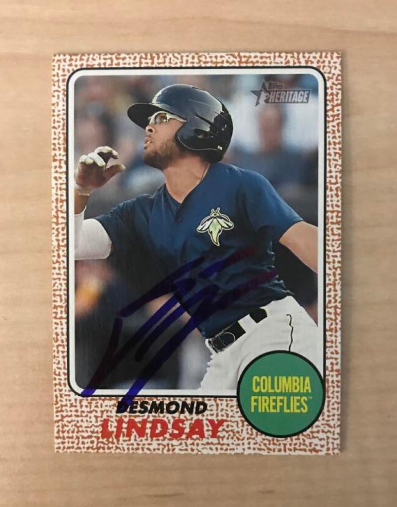 DESMOND LINDSAY COLUMBIA FIREFLIES SIGNED 2017 TOPPS HERITAGE CARD #40 W/COA
