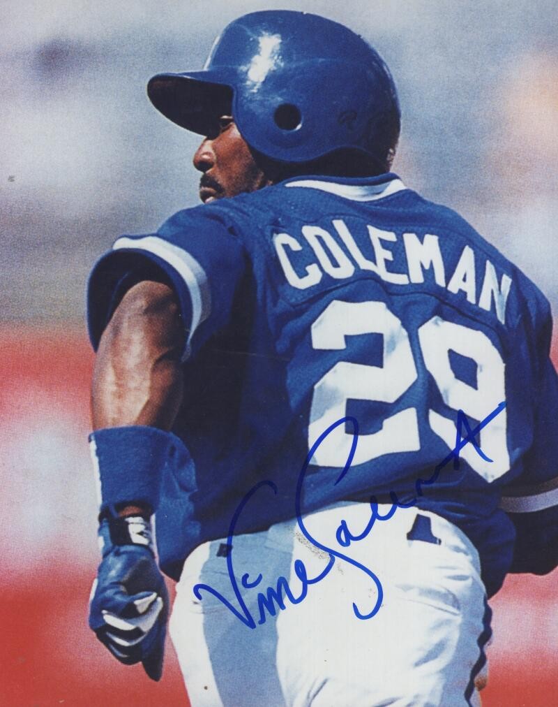 VINCE COLEMAN KANSAS CITY ROYALS SIGNED AUTOGRAPHED 8X10 PHOTO W/ COA
