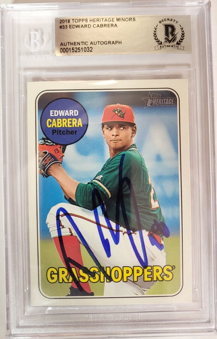 2018 TOPPS HERITAGE MINORS EDWARD CABRERA MARLINS #33 AUTO SIGNED CARD BECKETT