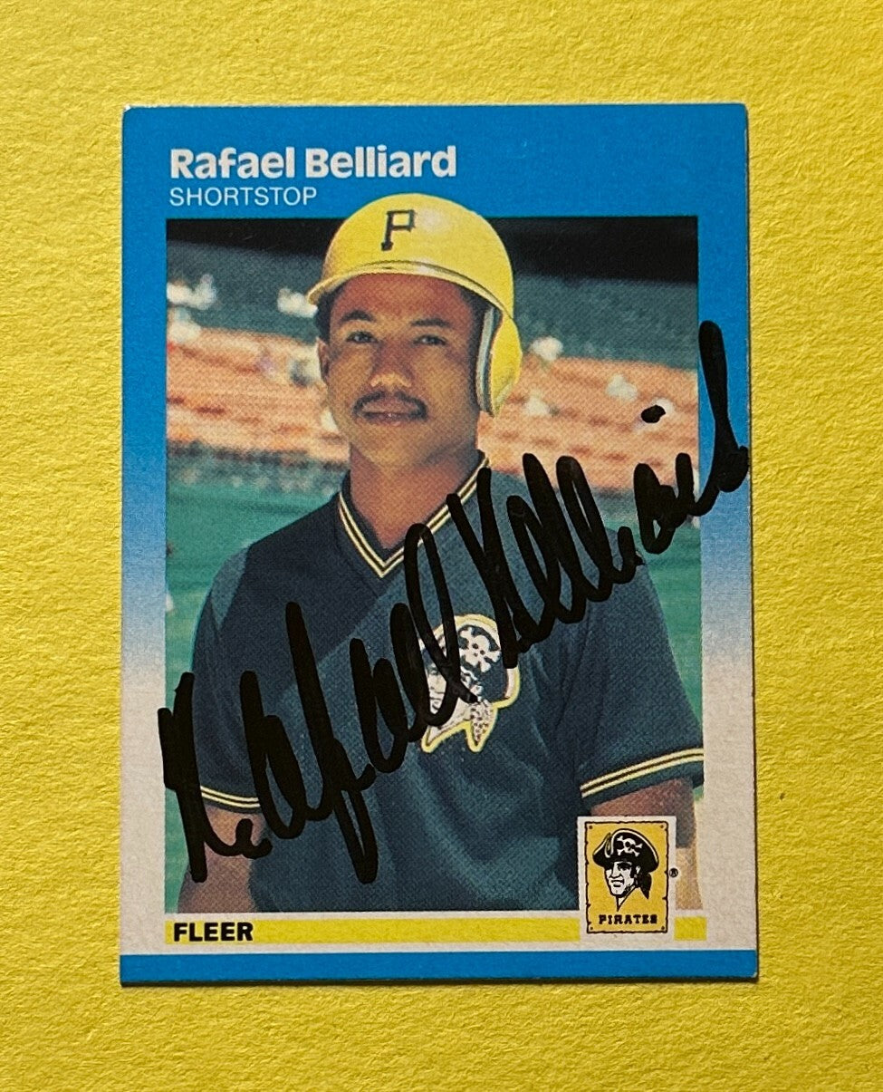 1987 FLEER RAFAEL BELLIARD SIGNED AUTOGRAPH CARD W/ COA #602 PIRATES