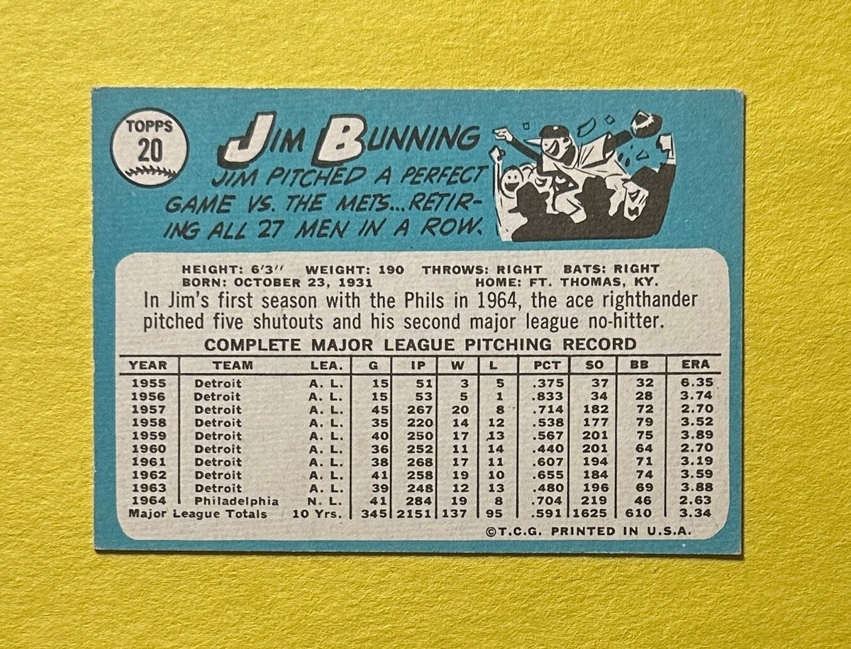 1965 TOPPS JIM BUNNING #20 PHILLIES