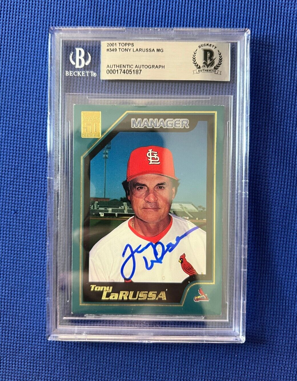 2001 TOPPS TONY LARUSSA STL CARDINALS MANAGER SIGNED AUTOGRAPHED #349 BECKETT