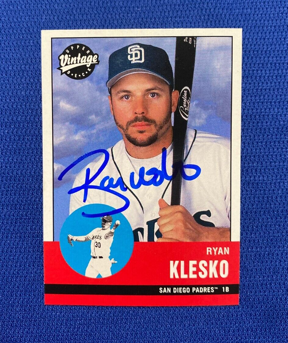 2001 UPPER DECK VINTAGE RYAN KLESKO SD PADRES AUTOGRAPHED SIGNED #289 CARD W/COA