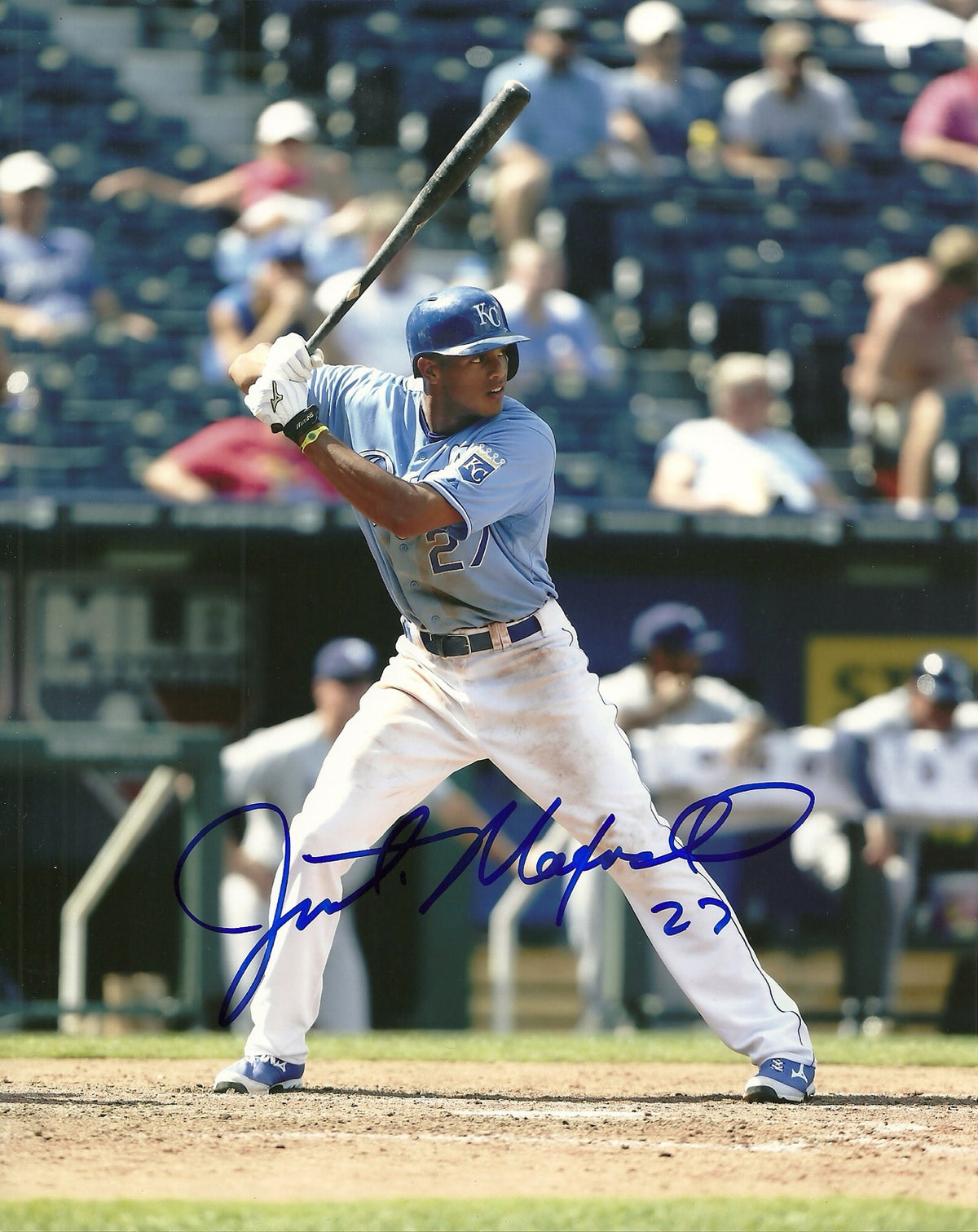 JUSTIN MAXWELL KANSAS CITY ROYALS SIGNED AUTOGRAPHED 8x10 PHOTO W/COA ACTION