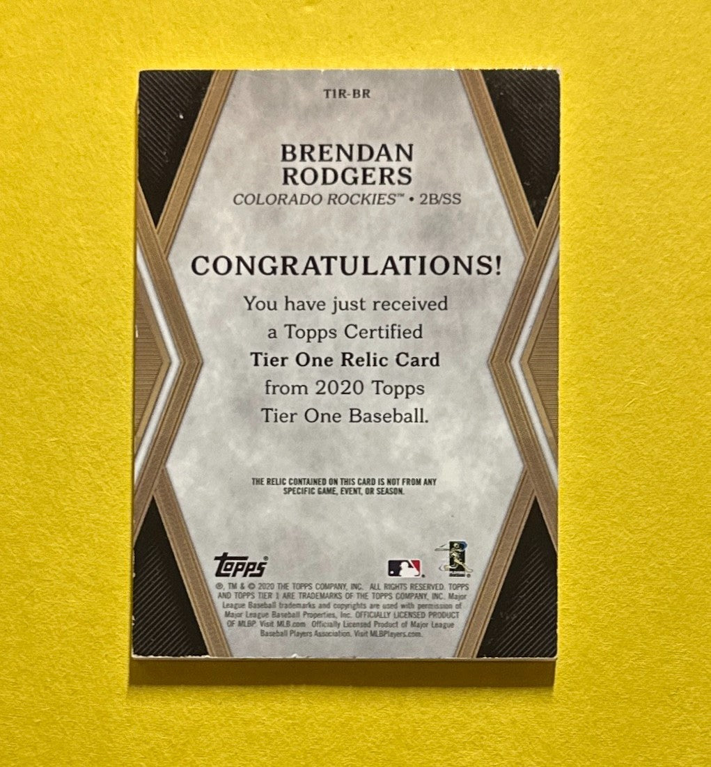 2020 TOPPS TIER ONE BRENDAN RODGERS RELIC #T1R-BR ROCKIES