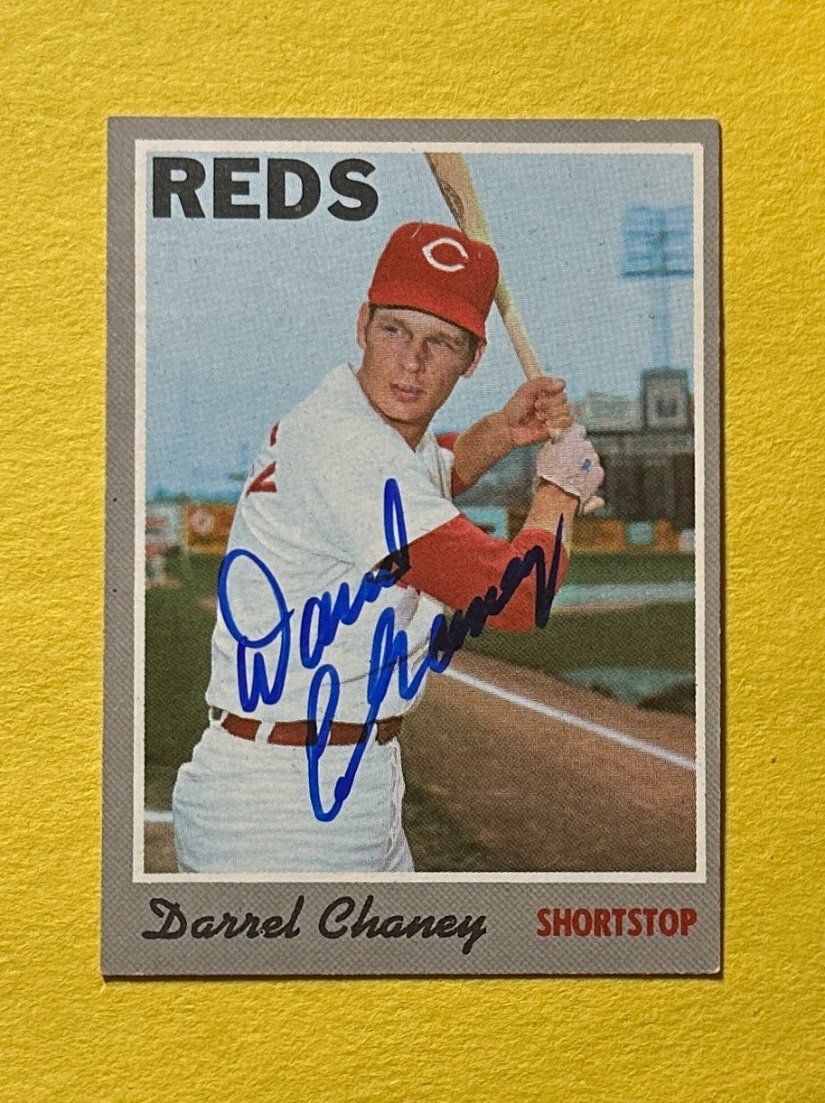 1970 TOPPS DARREL CHANEY SIGNED AUTOGRAPH CARD W/ COA #3 REDS