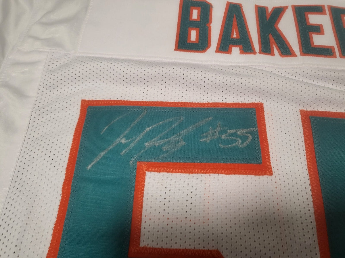 JEROME BAKER #55 MIAMI DOLPHINS SIGNED WHT CUSTOM JERSEY SZ XL PSA STICKER L@@K