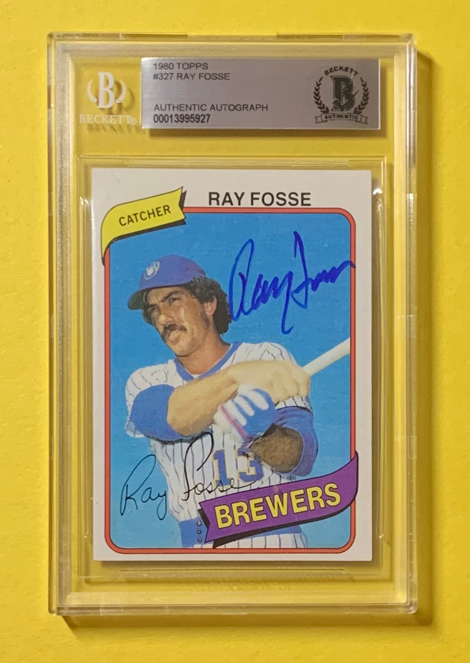 1980 TOPPS RAY FOSSE #327 AUTHENTIC AUTO BECKETT CERTIFIED BREWERS