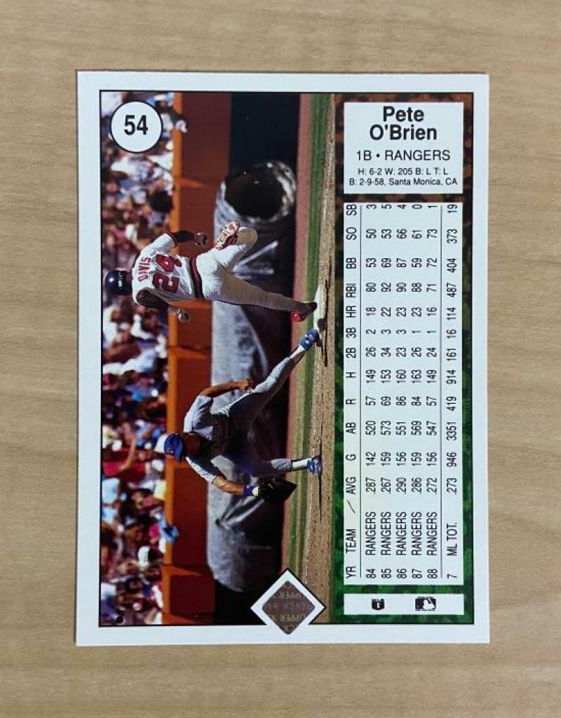 PETE OBRIEN TEXAS RANGERS  SIGNED AUTOGRAPHED 1989 UPPER DECK CARD #54 W/COA 