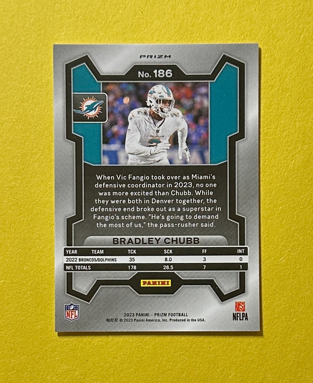 2023 PANINI PRIZM BRADLEY CHUBB WHITE SPARKLE SP #186 DOLPHINS