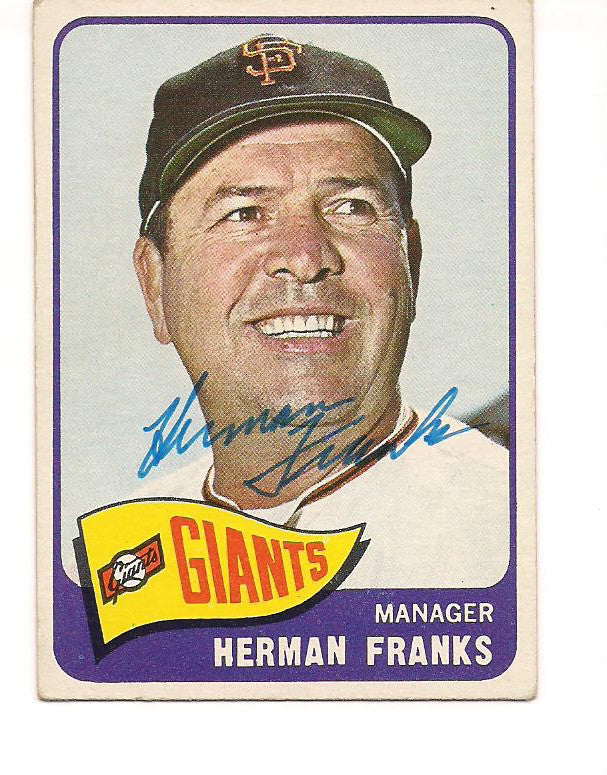 HERMAN FRANKS SAN FRANCISCO GIANTS AUTOGRAPHED SIGNED 1965 TOPPS CARD #32 W/COA