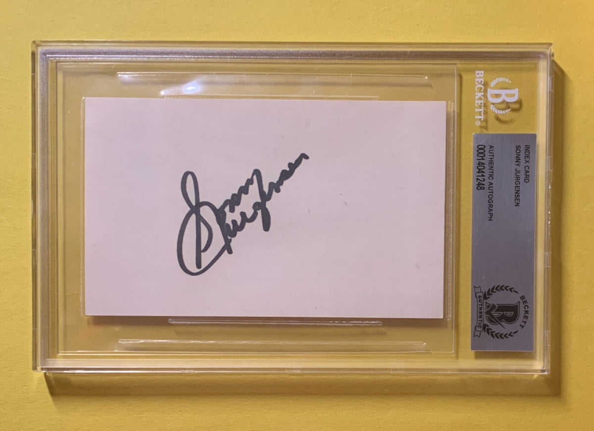 SONNY JURGENSEN SIGNED BECKETT AUTHENTIC AUTO INDEX CARD WASHINGTON / EAGLES