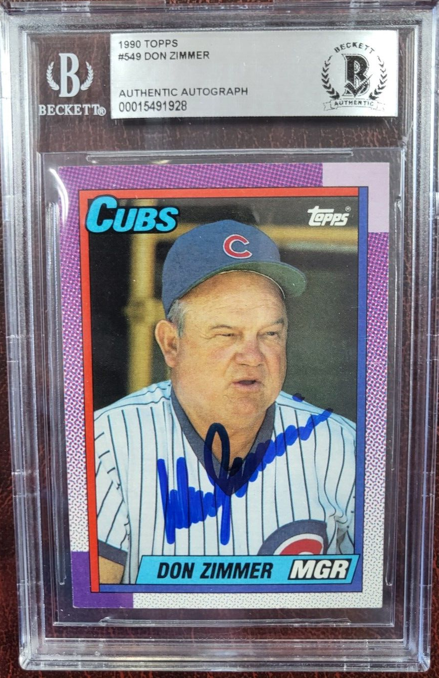 1990 TOPPS DON ZIMMER CUBS SIGNED AUTOGRAPH #549 CARD BECKETT AUTHENTIC