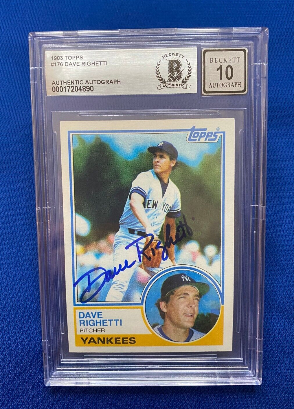1983 TOPPS DAVE RIGHETTI NEW YORK YANKEES SIGNED AUTO #176 CARD BECKETT 10 AUTO