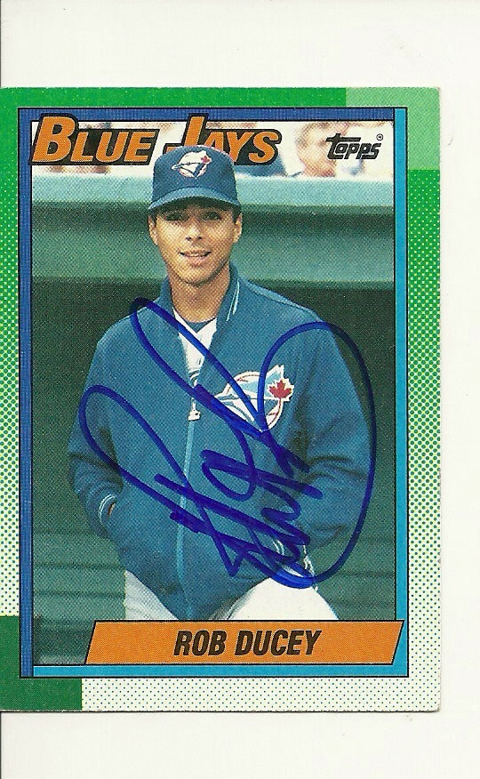 ROB DUCEY TORONTO BLUE JAYS SIGNED AUTO 1990 TOPPS CARD #619 W/COA