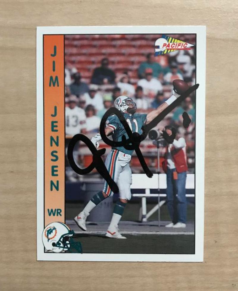 JIM JENSEN MIAMI DOLPHINS SIGNED AUTOGRAPHED 1992 PACIFIC CARD #176 W/COA