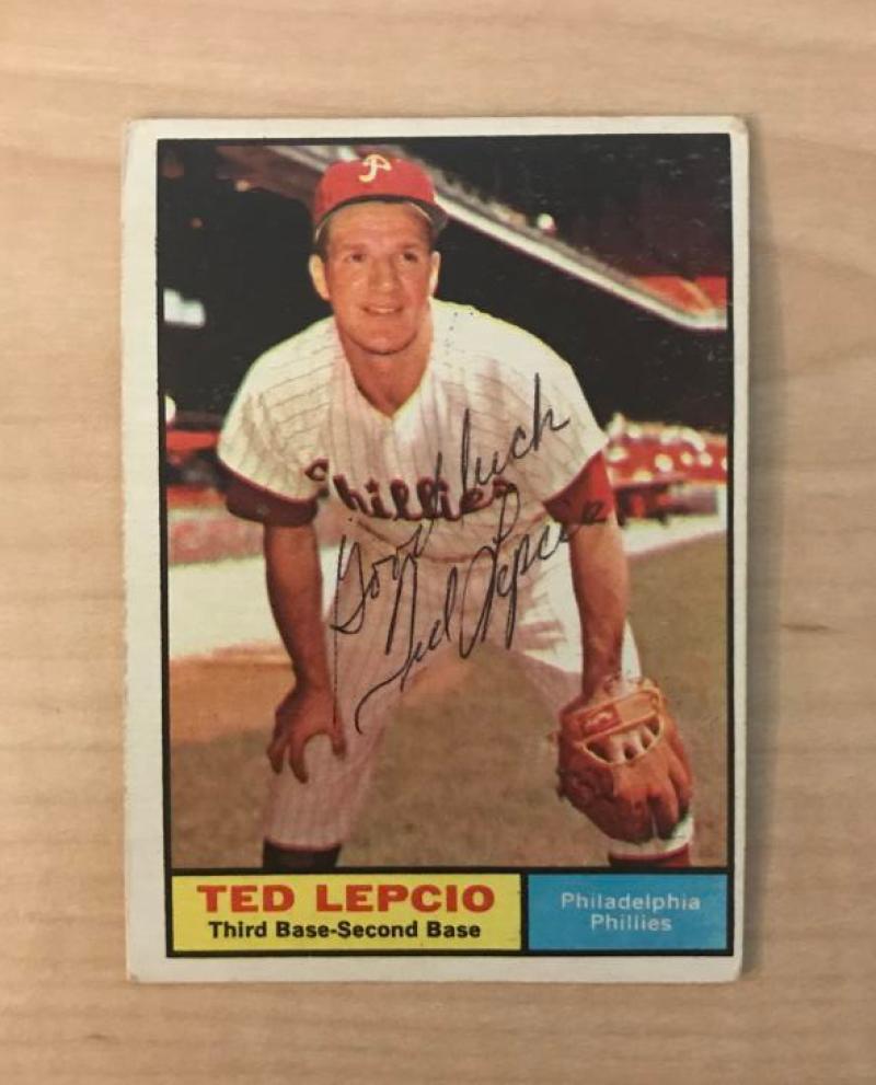 TED LEPCIO PHILADELPHIA PHILLIES VINTAGE SIGNED 1961 TOPPS CARD #234 W/COA