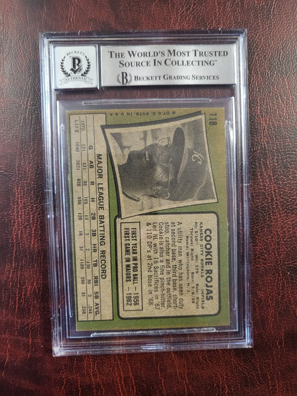 1971 TOPPS COOKIE ROJAS ROYALS SIGNED AUTOGRAPH #118 CARD BECKETT 10 AUTO *