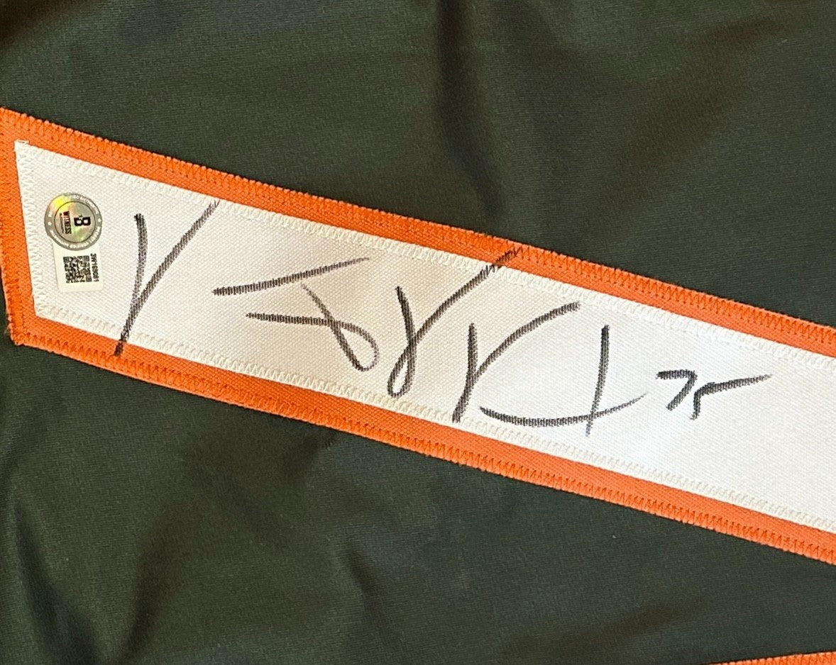 VINCE WILFORK HURRICANES SIGNED AUTOGRAPHED GREEN JERSEY SZ XL BECKETT