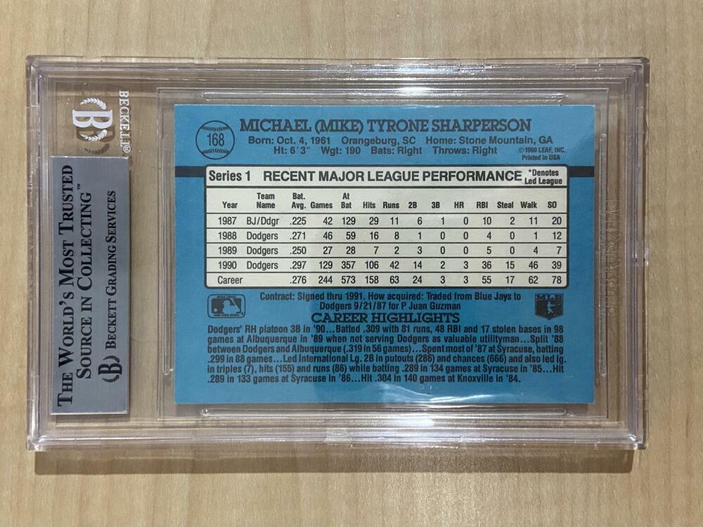 1991 DONRUSS MIKE SHARPERSON DODGERS #168 SIGNED CARD BECKETT AUTHENTIC AUTO