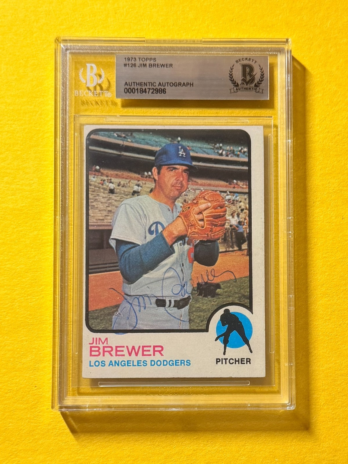 1973 TOPPS JIM BREWER #126 SIGNED AUTO CARD BECKETT AUTHENTIC DODGERS