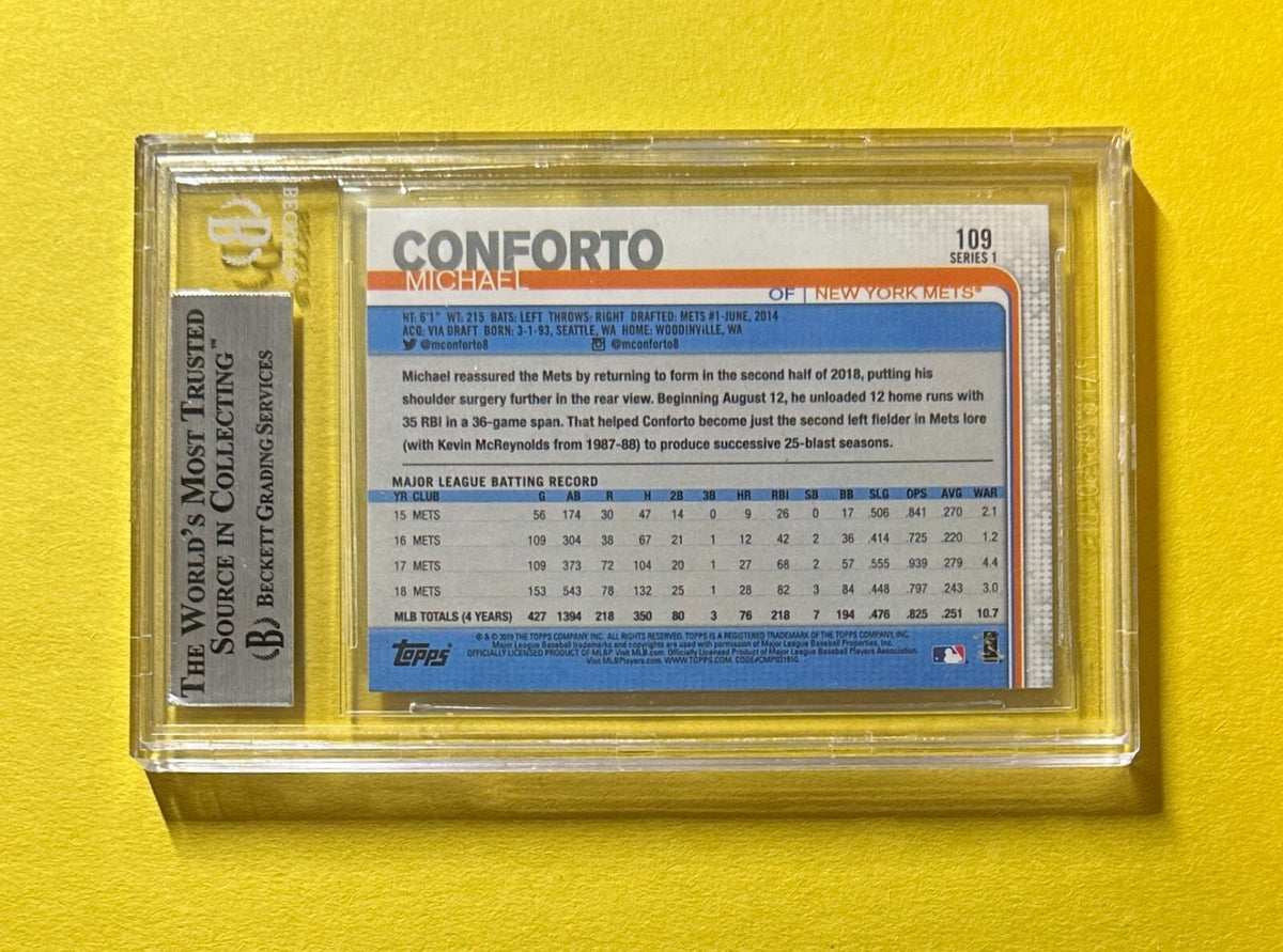 2019 TOPPS MICHAEL CONFORTO #109 AUTHENTIC AUTO BECKETT CERTIFIED METS