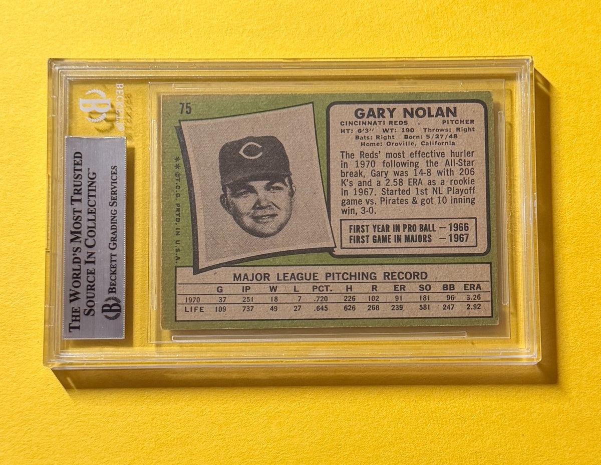 1971 TOPPS GARY NOLAN #75 SIGNED AUTO CARD BECKETT AUTHENTIC REDS