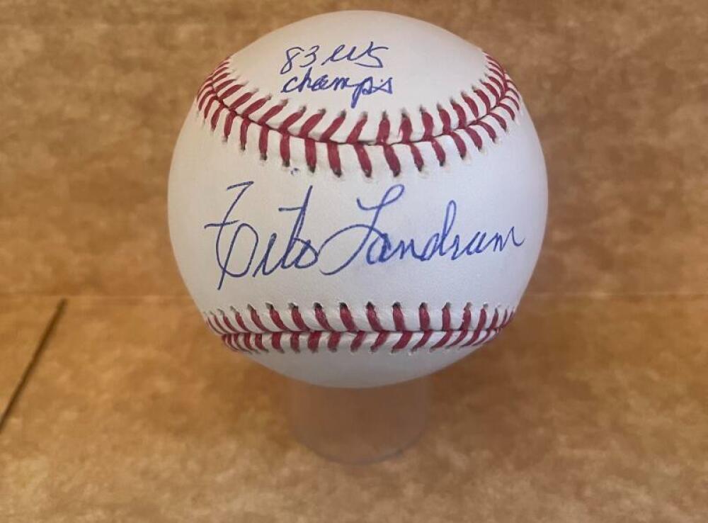 TITO LANDRUM 83 WS CHAMPS SIGNED AUTOGRAPHED M.L. BASEBALL BECKETT AUTH