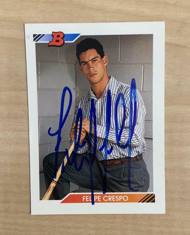 FELIPE CRESPO TORONTO BLUE JAYS SIGNED AUTOGRAPHED 1992 BOWMAN CARD #77 W/COA