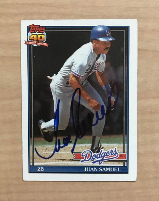 JUAN SAMUEL LOS ANGELES DODGERS SIGNED AUTOGRAPHED 1991 TOPPS CARD #645 W/COA 