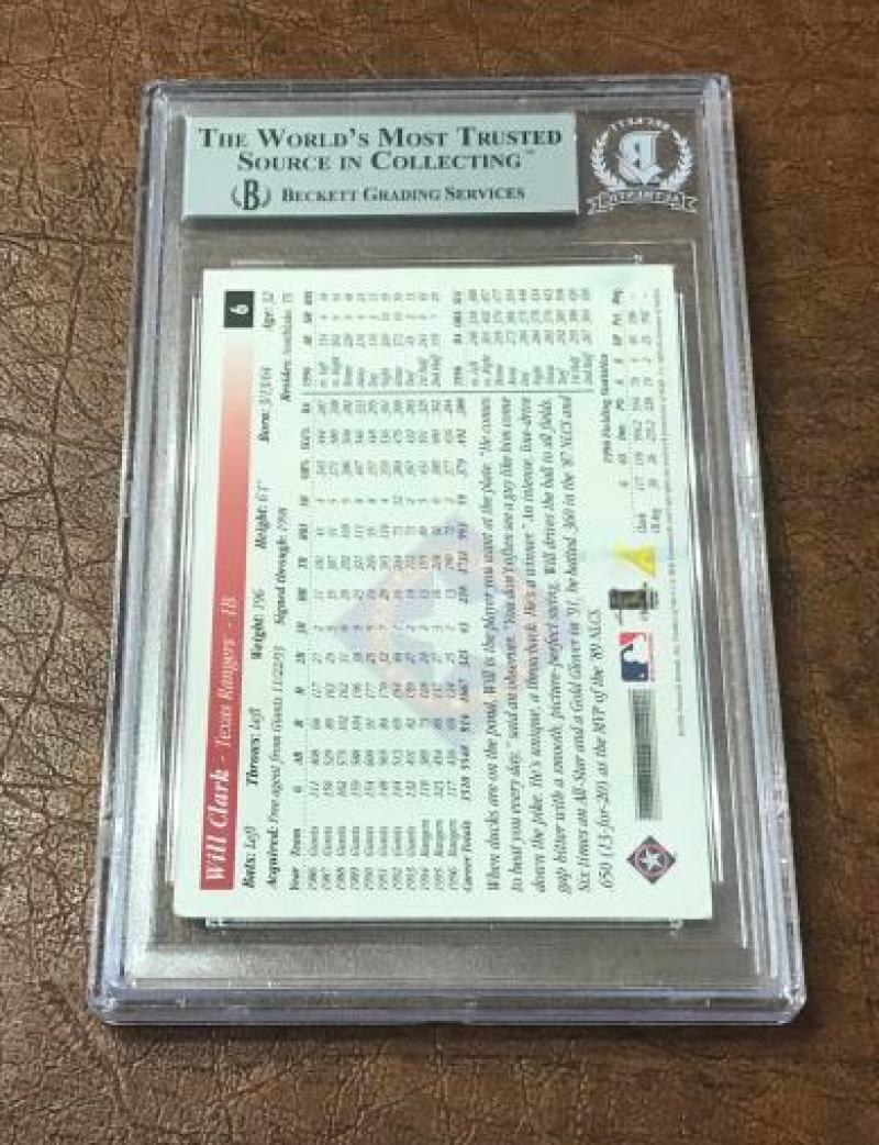 1997 SCORE WILL CLARK RANGERS SIGNED CARD BECKETT AUTHENTIC