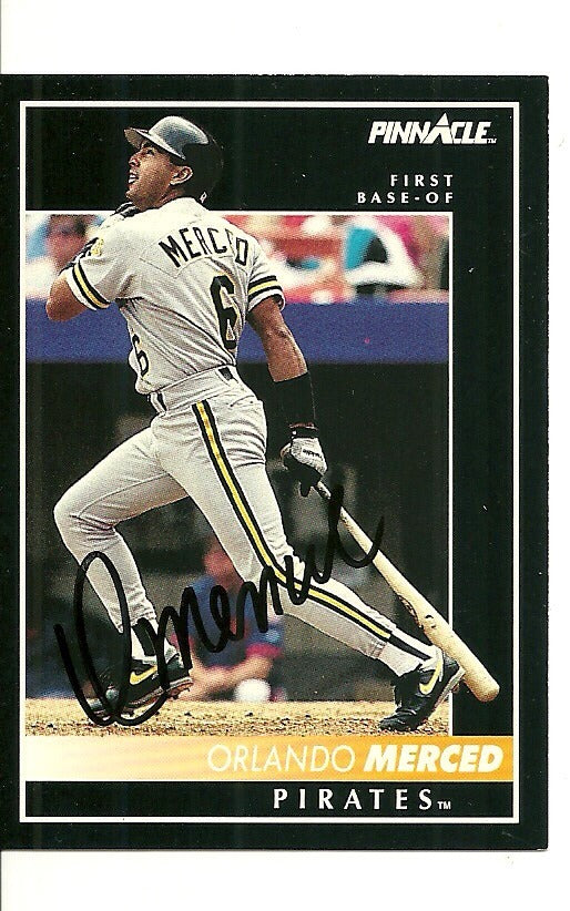 ORLANDO MERCED PITTSBURGH PIRATES SIGNED AUTO 1992 PINNACLE CARD #62 W/COA
