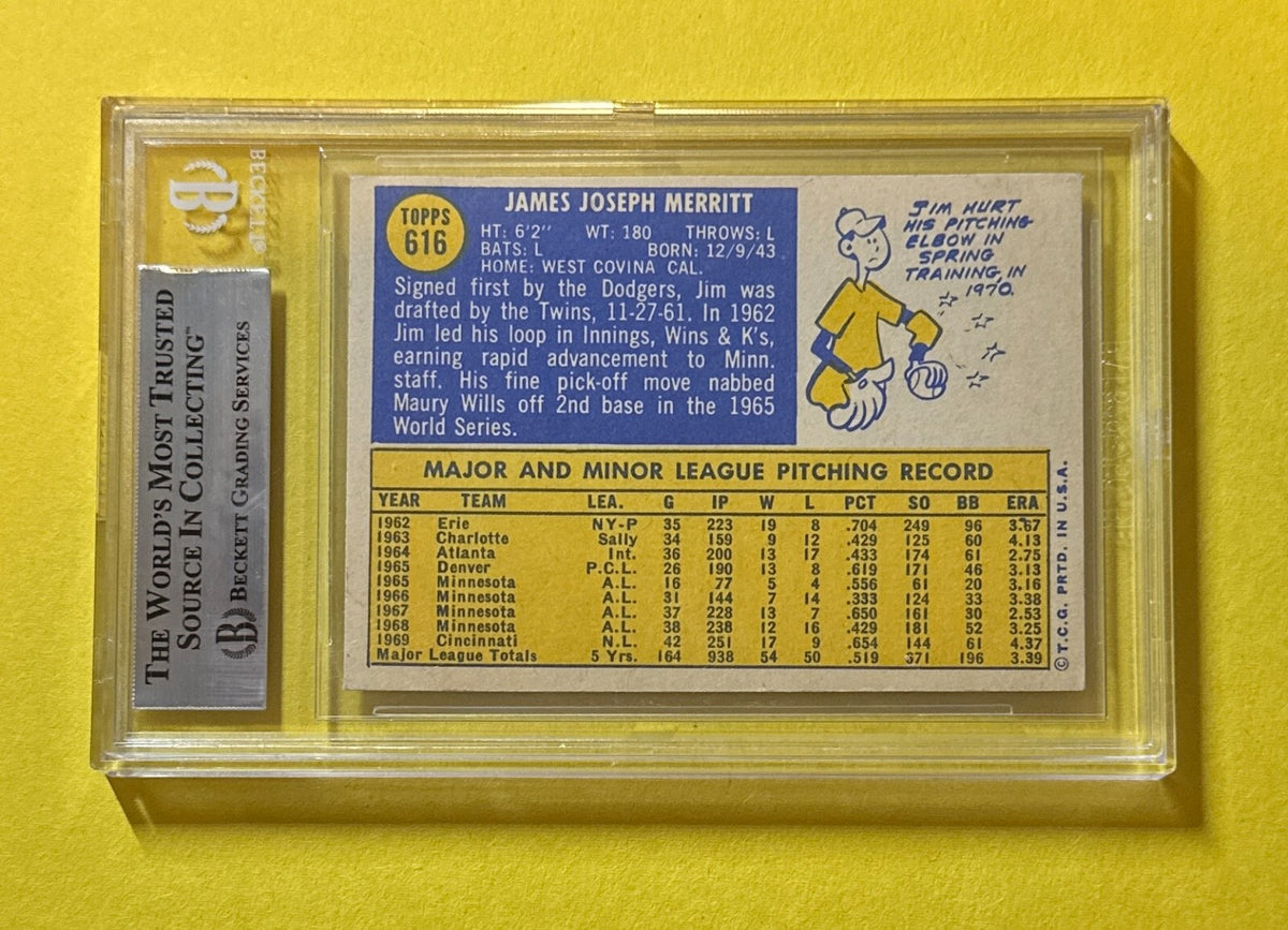 1970 TOPPS JIM MERRITT #616 BECKETT AUTHENTIC SIGNED AUTOGRAPHED CARD REDS