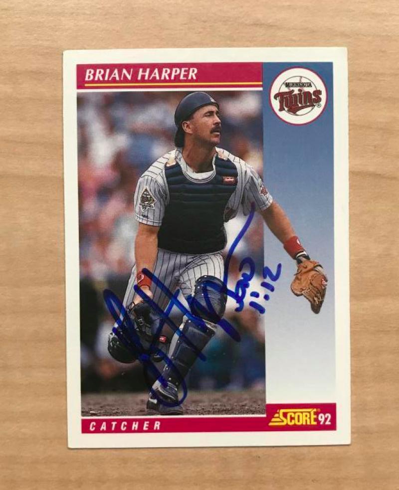 BRIAN HARPER MINNESOTA TWINS SIGNED AUTOGRAPHED 1992 SCORE CARD #215 W/COA
