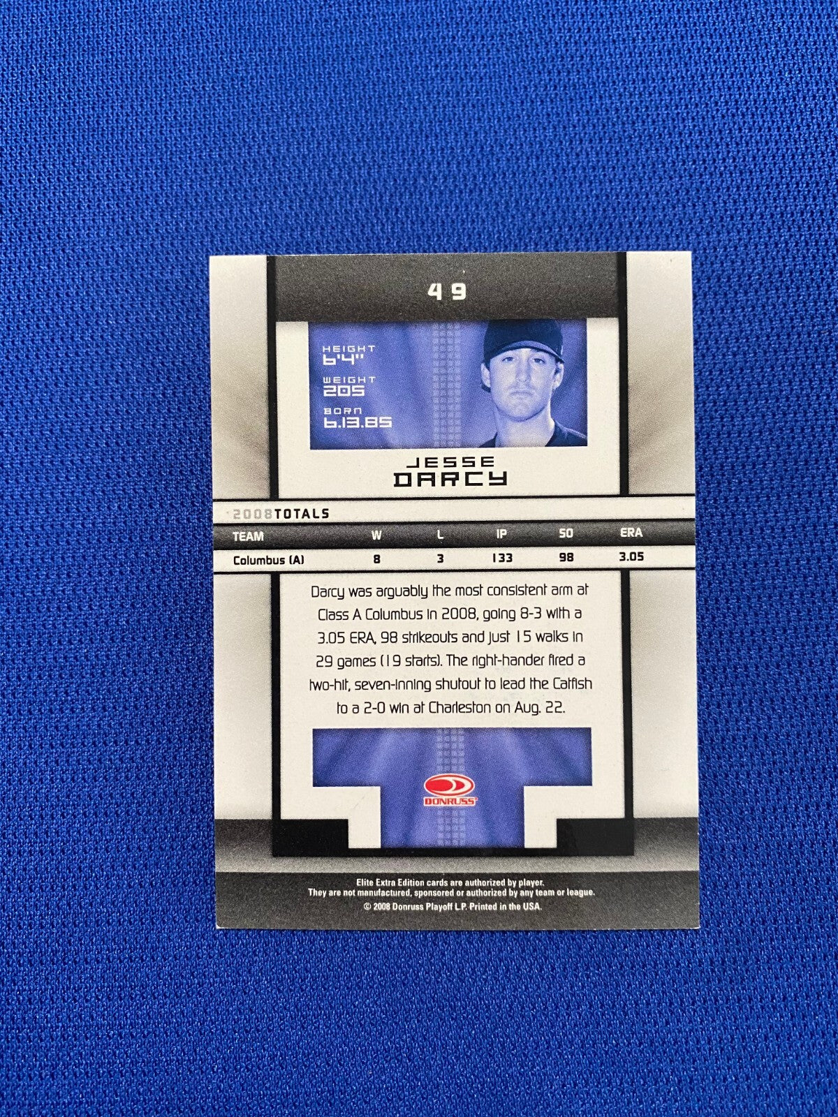 2008 DONRUSS ELITE EXTRA EDITION JESSE DARCY AUTO SIGNED RC CARD #49 W/COA