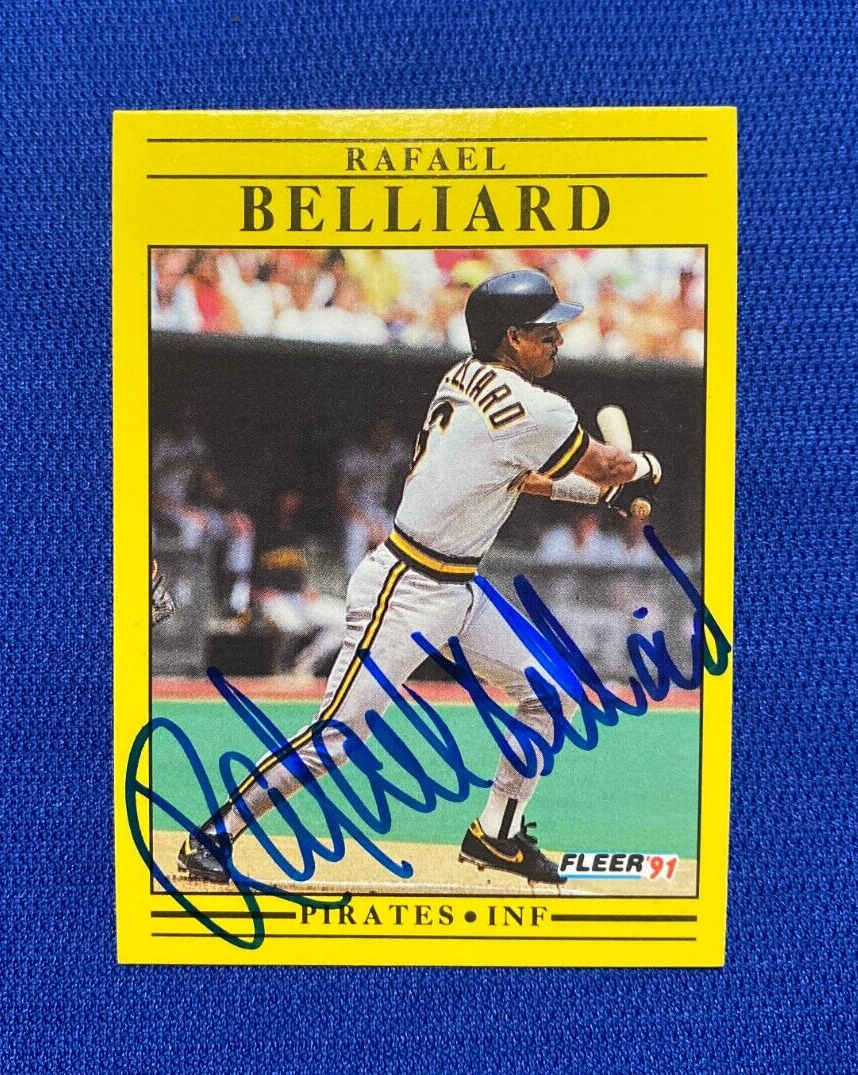 1991 FLEER RAFAEL BELLIARD PITTSBURGH PIRATES SIGNED AUTOGRAPHED #32 CARD W/COA