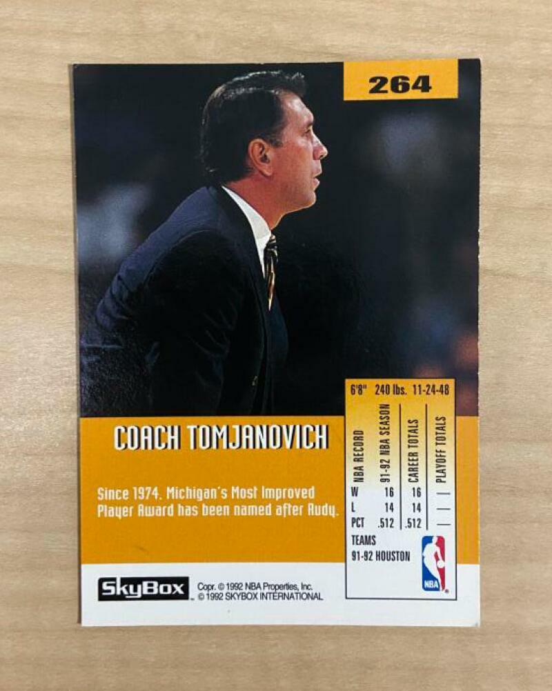 TOM JANOVICH HOUSTON ROCKETS SIGNED AUTOGRAPHED 92-93 SKYBOX CARD #264 W/COA