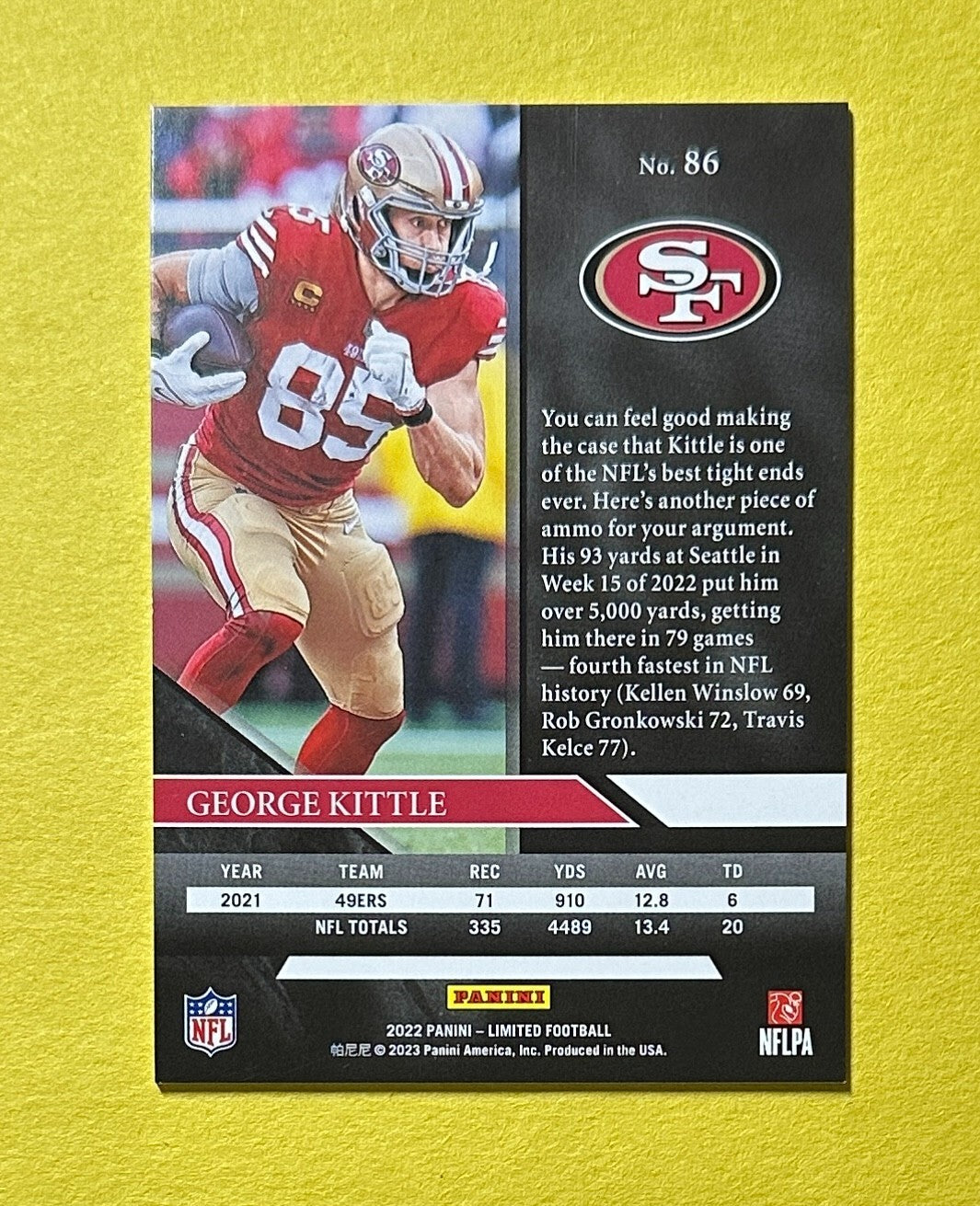 2022 PANINI LIMITED GEORGE KITTLE /125 #86 49ERS